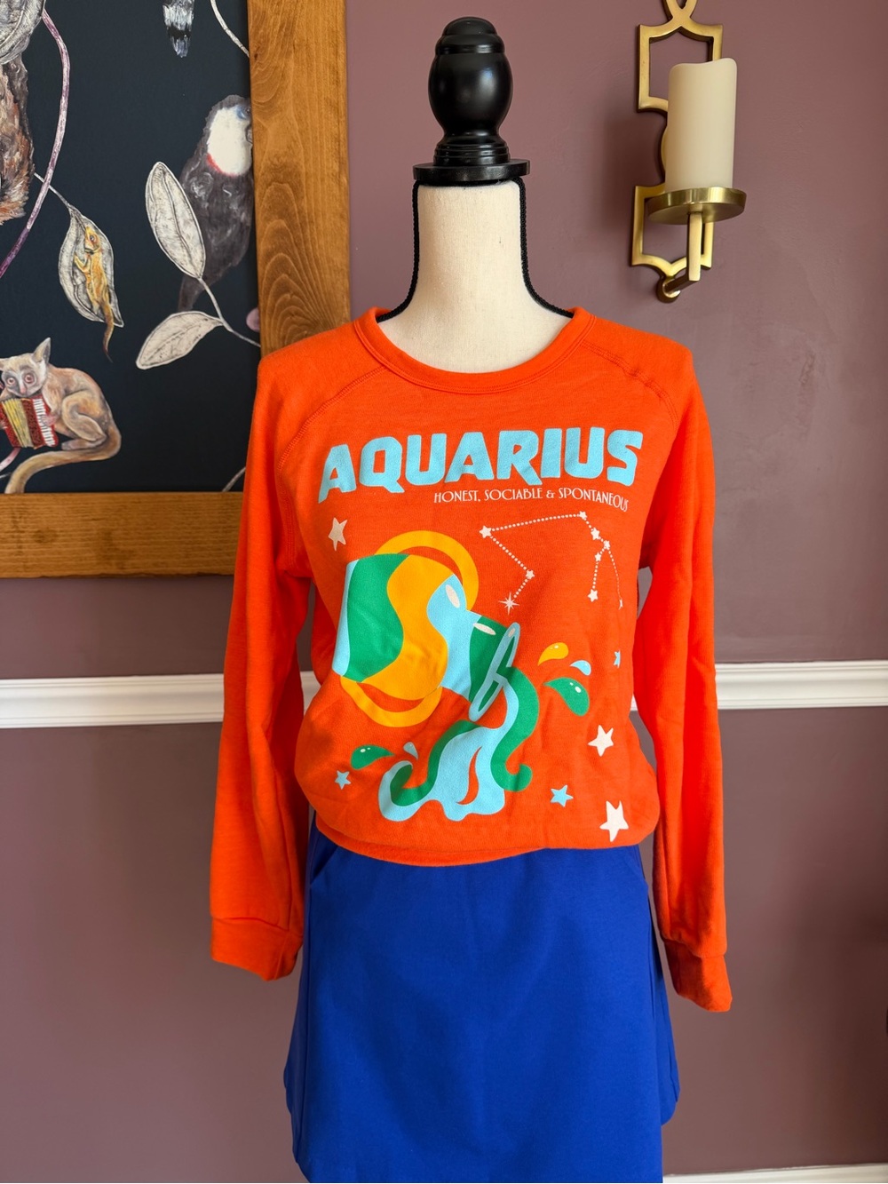 Small Anthropologie Midnight Rider Aquarius Graphic Sweatshirt - Bright Orange